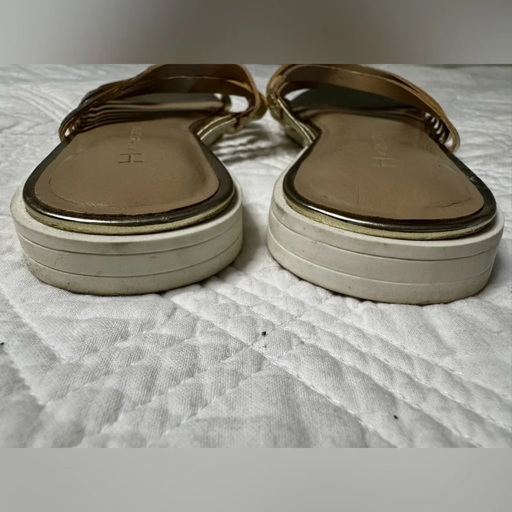Halston Heritage Cora Gold Sandals Size 6.5 Metallic Strappy Glam